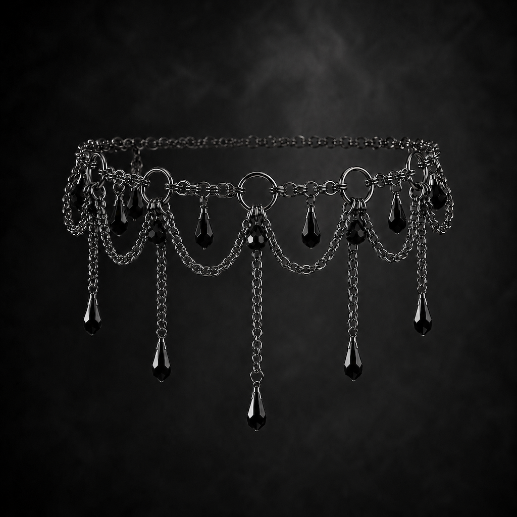 Gothic Chandelier Droplet Chain Choker - Midnight Onyx