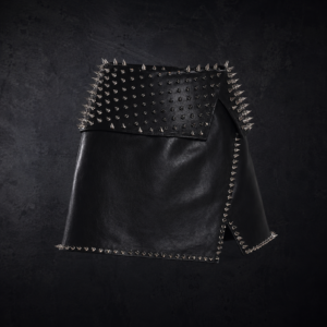 Heavy Spiked Studded Leather Mini Skirt - Classic Onyx Black