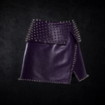 Heavy Spiked Studded Leather Mini Skirt - Deep Plum Purple