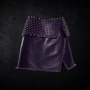 Heavy Spiked Studded Leather Mini Skirt - Deep Plum Purple