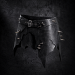 Asymmetrical Spiked Faux Leather Mini Skirt - Textured Onyx Black