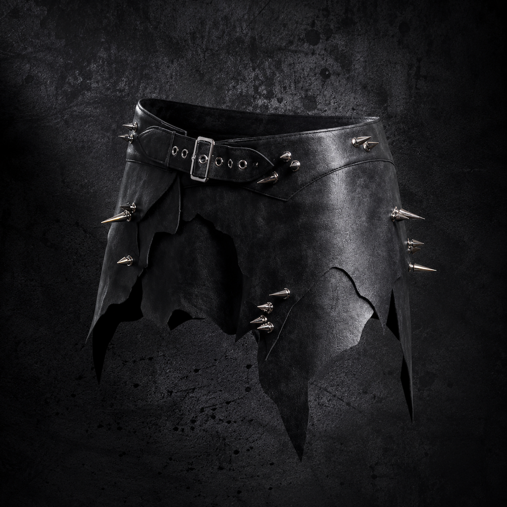 Asymmetrical Spiked Faux Leather Mini Skirt - Textured Onyx Black