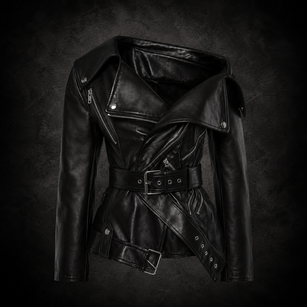 Off-Shoulder Asymmetrical Moto Jacket - Classic Onyx Black Off-Shoulder Asymmetrical Moto Jacket - Classic Onyx Black