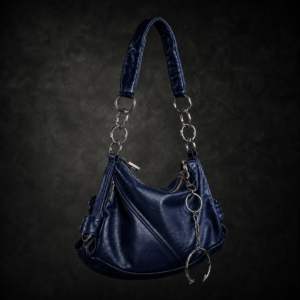 Hardware Slouchy Faux Leather Hobo Bag - Midnight Indigo Blue
