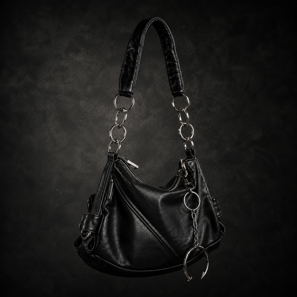 Hardware Slouchy Faux Leather Hobo Bag - Matte Onyx Black