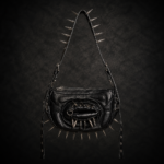 Vulva Spiked Leather Shoulder Bag - Black