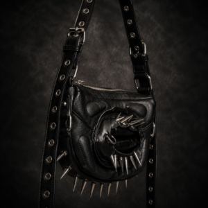 Vulva Spiked Leather Shoulder Bag - Black