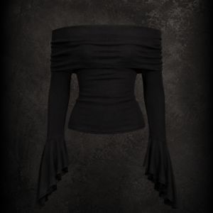Off-Shoulder Ruched Witchery Bell Sleeve Top - Deep Matte Onyx Black