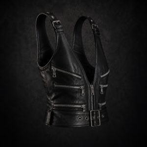 Black Punk-Inspired Leather Crop Top - Classic Matte Black