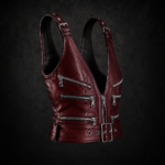 Black Punk-Inspired Leather Crop Top - Oxblood Burgundy