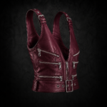 Black Punk-Inspired Leather Crop Top - Oxblood Burgundy
