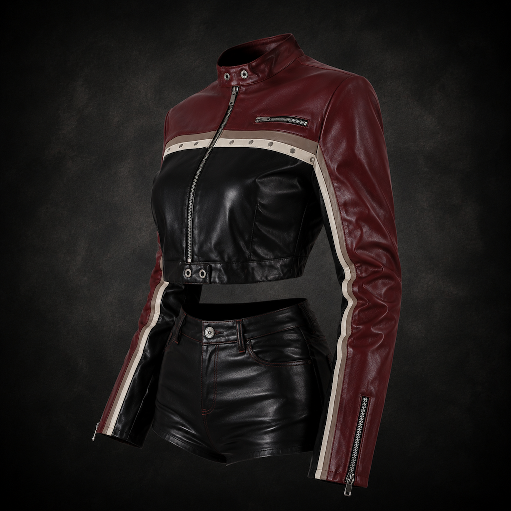 Cyber Biker Cropped Jacket & Shorts Set - Matte Onyx Black