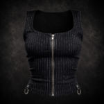 Pinstripe Zippered Corset Vest - Black with White Pinstripes