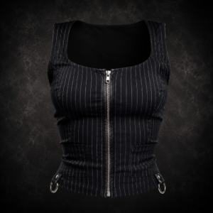 Pinstripe Zippered Corset Vest - Black with White Pinstripes