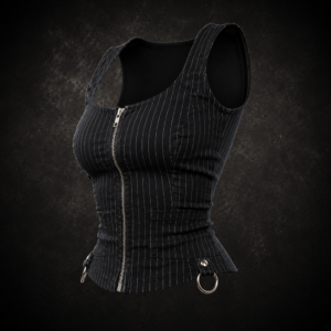 Pinstripe Zippered Corset Vest - Black with White Pinstripes