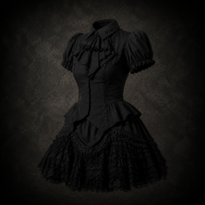 Victorian Ruffle Jabot Mini Dress - Deep Pitch Black