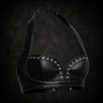 Faux Leather Eyelet Halter Corset Top - Sleek Onyx Black