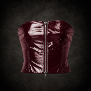 High-Shine Vinyl Strapless Top - Deep Burgundy Wine