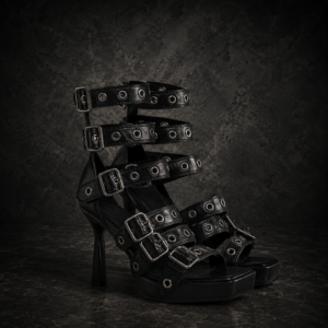 Multi-Buckle Strappy Platform Heels - Black