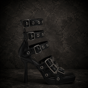 Multi-Buckle Strappy Platform Heels - Black
