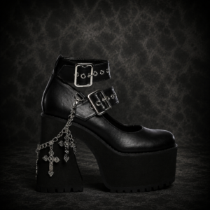 Double Strap Heavy Platform Mary Janes - Black