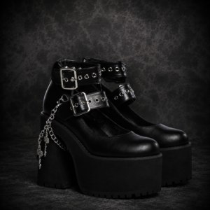 Double Strap Heavy Platform Mary Janes - Black