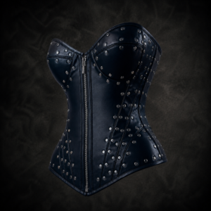 Heavy Studded Zippered Faux Leather Corset - Midnight Blue