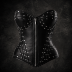 Heavy Studded Zippered Faux Leather Corset - Black