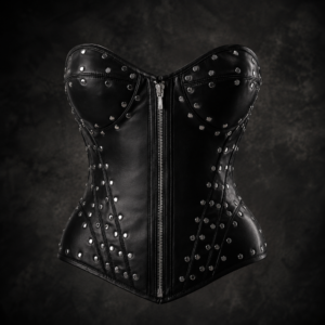 Heavy Studded Zippered Faux Leather Corset - Black