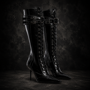 Knee-High Lace-Up Pointed Platform Boots - Black