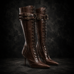 Knee-High Lace-Up Pointed Platform Boots - Dark Brown