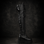 Multi-Buckle Knee-High Platform Goth Boots - Black
