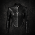 Cross Zipper Structured Leather Moto Jacket - Black