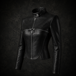 Cross Zipper Structured Leather Moto Jacket - Black