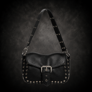 Studded Buckle Flap Shoulder Bag - Obsidian Black