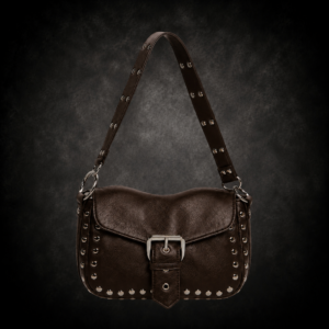 Studded Buckle Flap Shoulder Bag - Dark Umber Brown