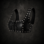 Heavy Studded Lace-Up Corset Crop Top - Black