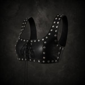 Heavy Studded Lace-Up Corset Crop Top - Black
