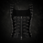 Faux Leather Pierced Corset Top - Obsidian Black