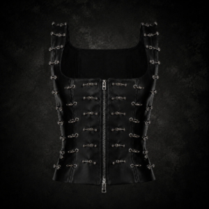 Faux Leather Pierced Corset Top - Obsidian Black