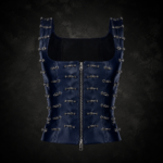 Faux Leather Pierced Corset Top - Midnight Navy Blue