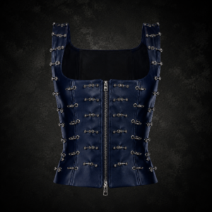 Faux Leather Pierced Corset Top - Midnight Navy Blue