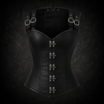 Dual Strap Swing Clasp Faux Leather Corset - Black