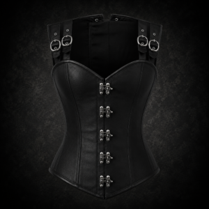 Dual Strap Swing Clasp Faux Leather Corset - Black