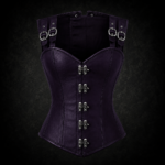 Dual Strap Swing Clasp Faux Leather Corset - Deep Purple