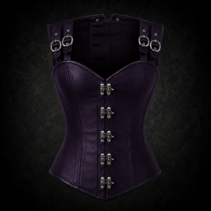 Dual Strap Swing Clasp Faux Leather Corset - Deep Purple