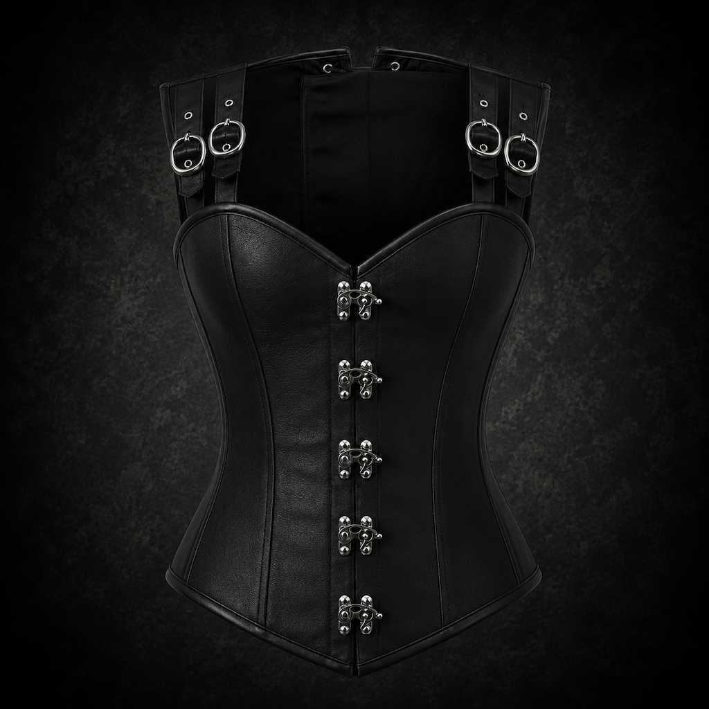 Dual Strap Swing Clasp Faux Leather Corset - Black Dual Strap Swing Clasp Faux Leather Corset - Black