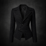 Asymmetrical Pinstripe Sculpted Blazer - Black with White Glittering Pinstripes