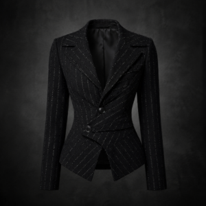 Asymmetrical Pinstripe Sculpted Blazer - Black with White Glittering Pinstripes