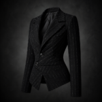 Asymmetrical Pinstripe Sculpted Blazer - Black with White Glittering Pinstripes
